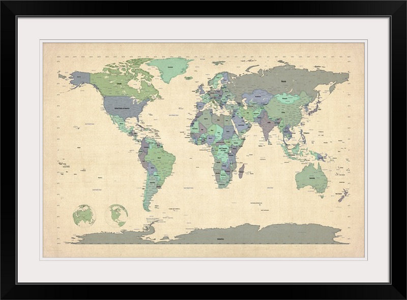 Francy «World Map» par Bellen, impression, H 20 po x l 26 po x P 1 po, Cadre noir
