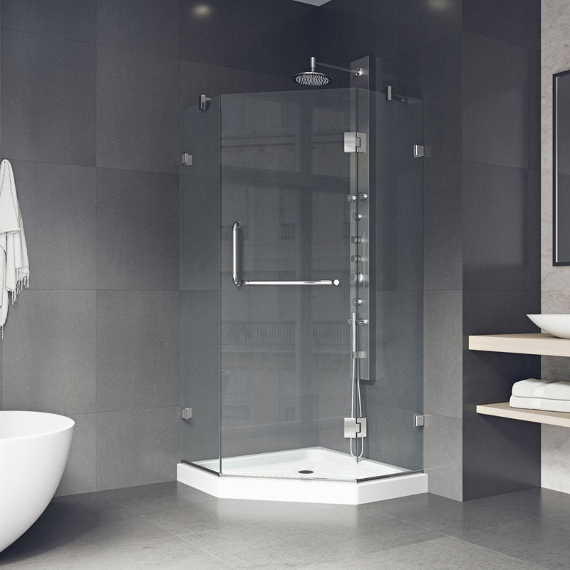 Piedmont 38" W x 38" D x 77" H Hinged Frameless Shower Enclosure with 3/8  Clear Glass&Base, Chrome