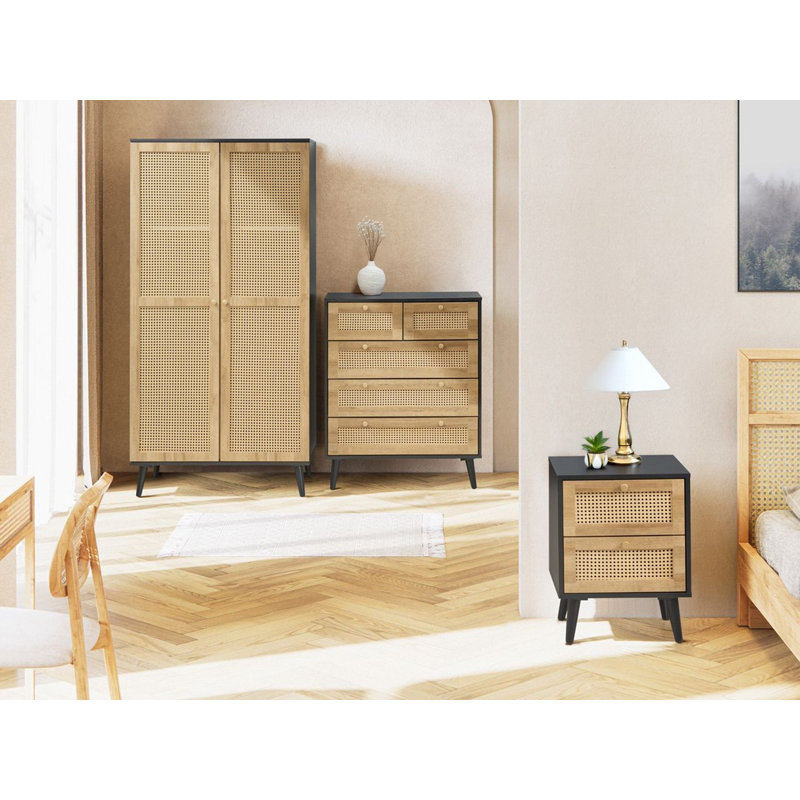 Manila 2 Door Wardrobe 3 Piece Bedroom Set, Black