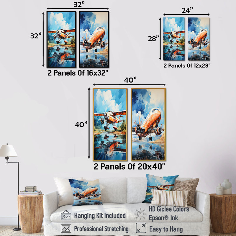 Plane Wildlife Takeoff Anticipation - Ensemble d'art mural sur toile Avion, Toile tendue, H 40 po x l 41 po