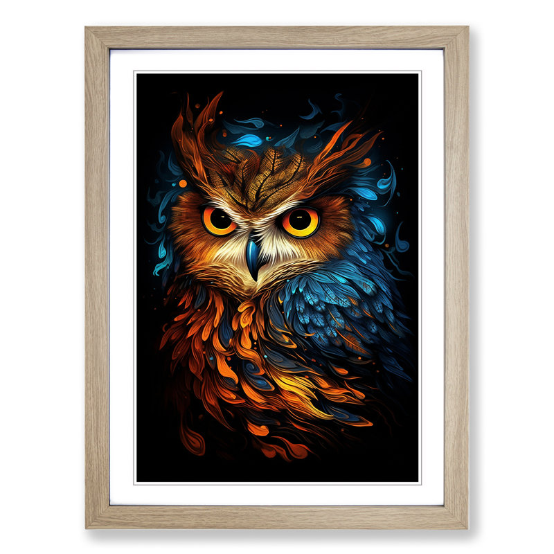 Owl Digital - Single Picture Frame Print on Wood, 34cm H x 25cm W x 2cm D, Oak 