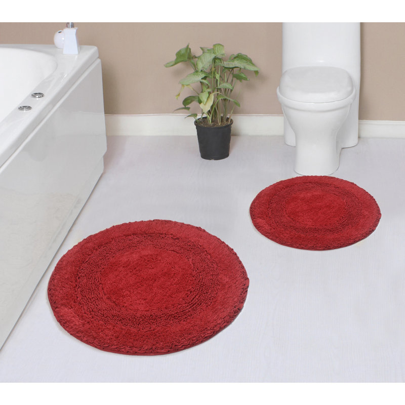 Zorica 100% Cotton Bath Mats (Set of 2), Red