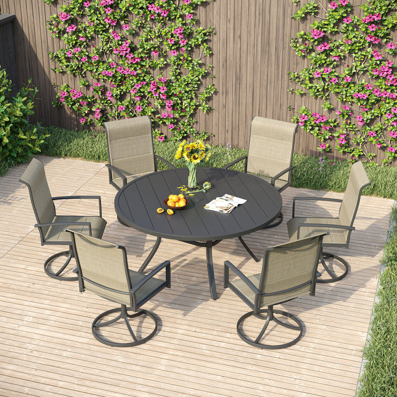 Padded Swivel Patio Dining Chairs, Black/Brown