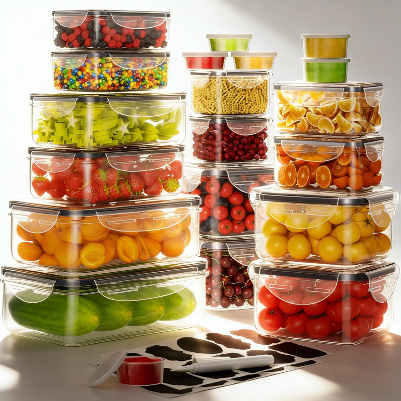 Contenants hermétiques pour aliments avec couvercles, ensemble de préparation de repas en plastique étanche de 20 pièces, contenants empilables allant au micro-ondes et au lave-vaisselle pour l'organisation de la cuisine