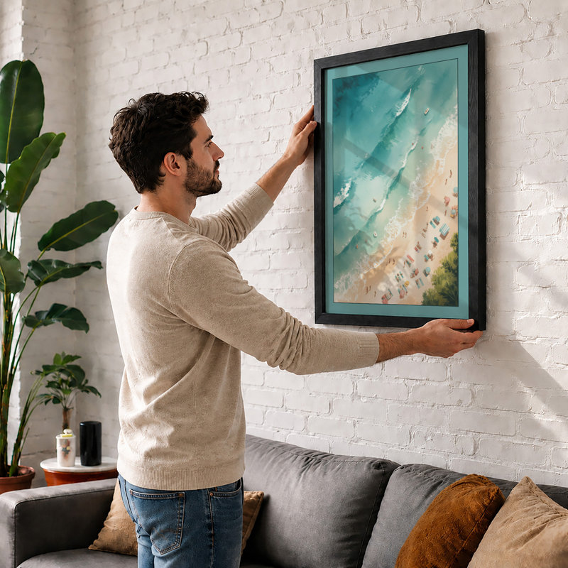 Beach From Above Coastal - Print, A2 - 59.4 x 42.0 cm, Black