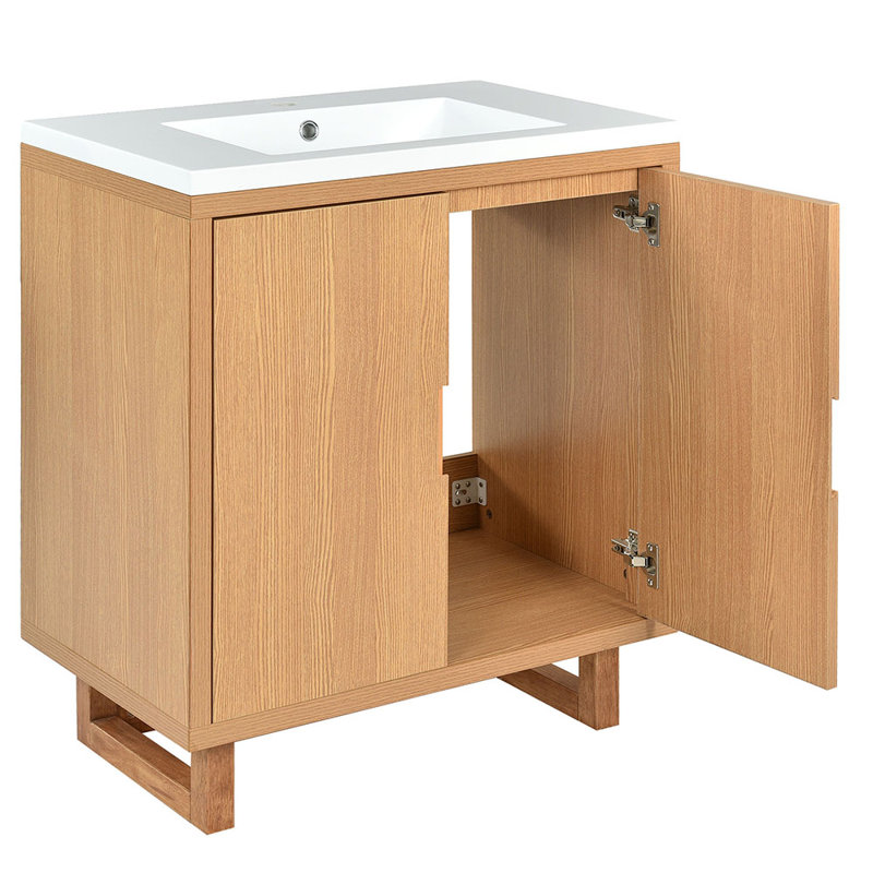 Davilmar 29.5'' Single Bathroom Vanity with Solid Wood Top, Burly Wood