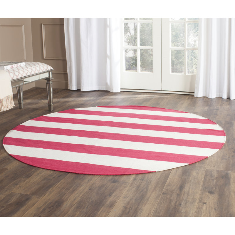 Brookvale Striped Hand-Woven Cotton Red/White Area Rug, Round 4'