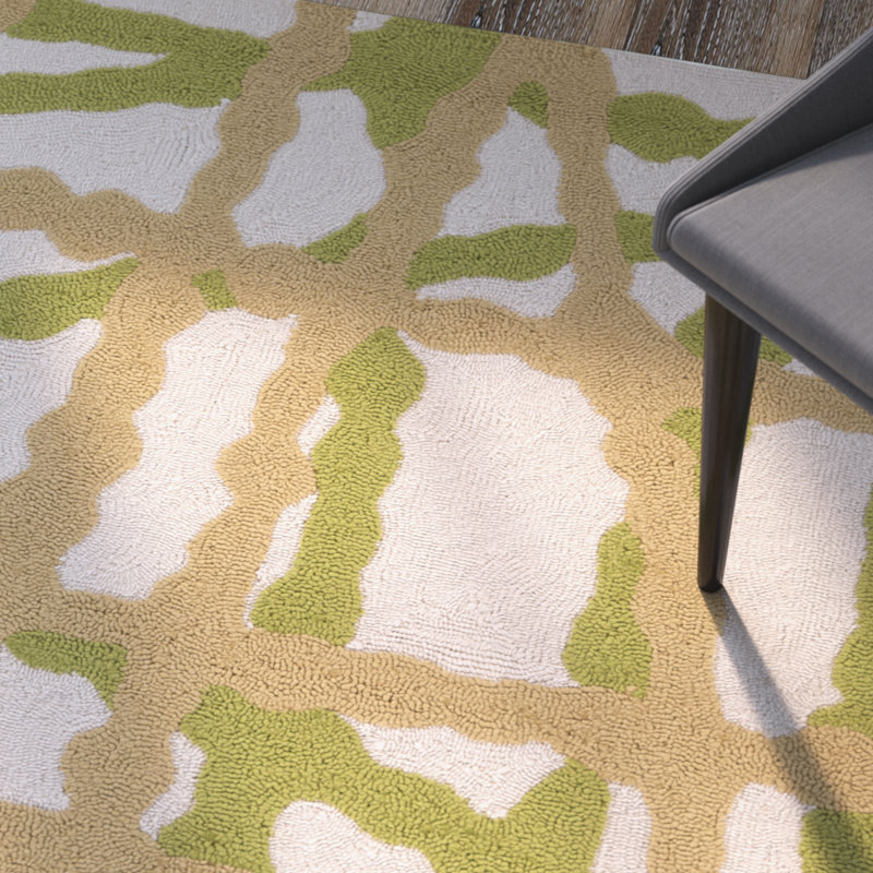 Tapis décoratif à motif abstrait de couleur lime / brun clair / beige intérieur / extérieur crocheté à la main Belisle