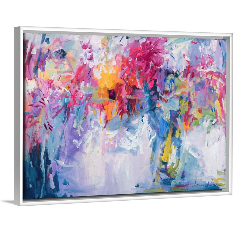 Reproduction d’art sur toile, "fleurs dans ma main" par Amira Rahim, Toile blanche encadrée, H 20 po x l 26 po x P 1,75 po