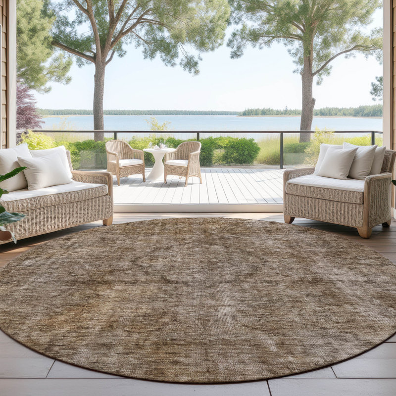 Emberith Brown Washable Indoor-Outdoor Rug - , 8' x 8'