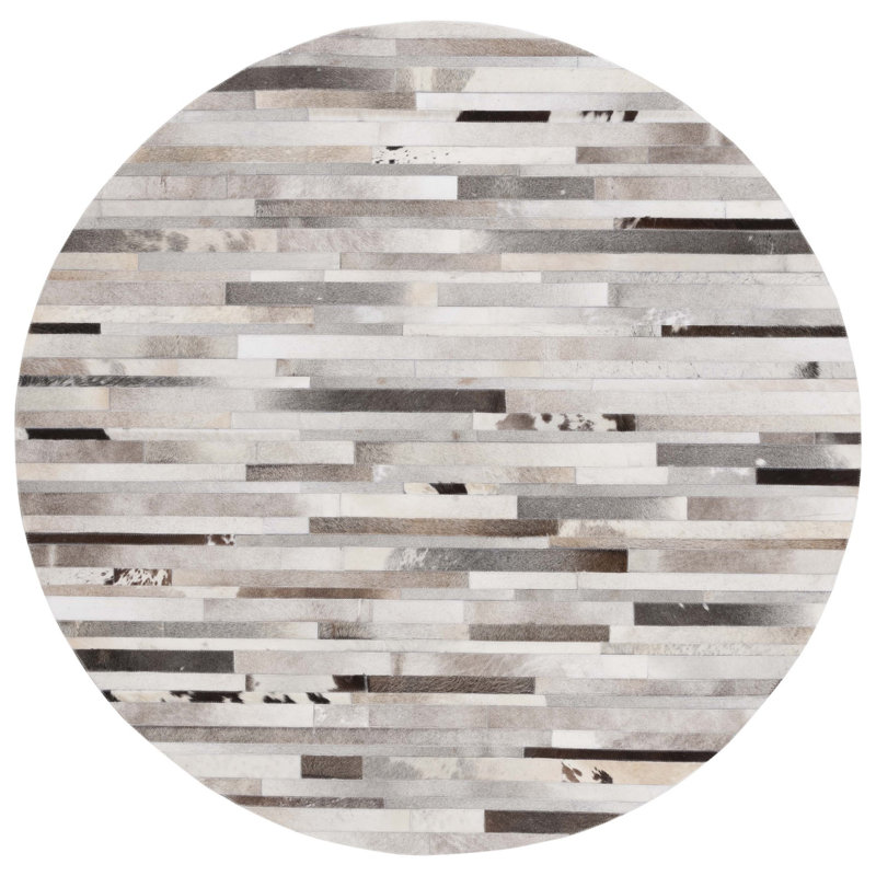 Tapis gris / ivoire tissé à la main à motif géométrique Fazeley, Rond 6 pi