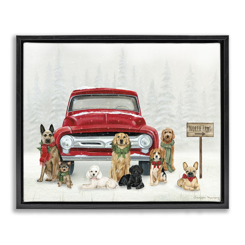 «Royal Pups Holiday Motif Floater», art mural par Danielle Murray, Cadre flottant noir de jais, H 17 po x l 21 po