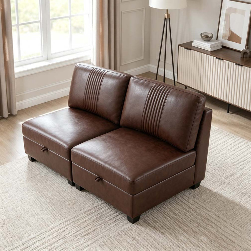 Canapé modulable en polyuréthane flexible, formes convertibles, rangement et canapé-lit, Dark Brown-2seats