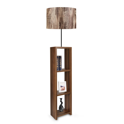 Modern Wooden Floor Lamp, 100% Wood Construction, 5.9 x 35.4 inches | Height: 55.1 inches, Cap Diameter: 11.8 inches, 40W E27 Socket | Stylish Brown & Beige Design, On/Off Switch, Perfect for Living Room & Bedroom Décor