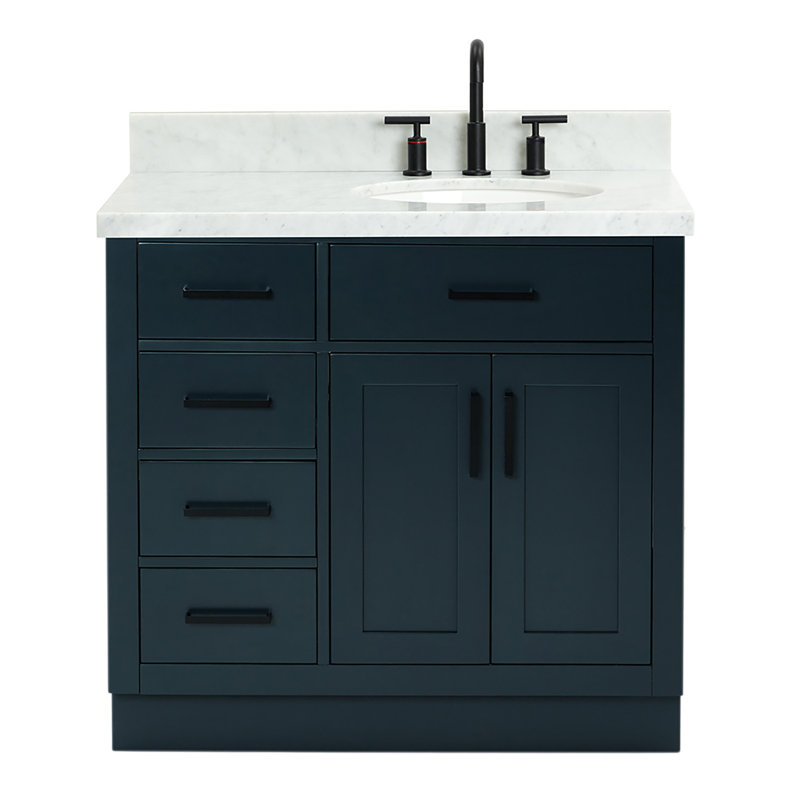 ARIEL HEPBURN 37 IN RIGHT OFFSET RECTANGULAR SINK VANITY 1,5 IN, Midnight Blue, Right, Oval