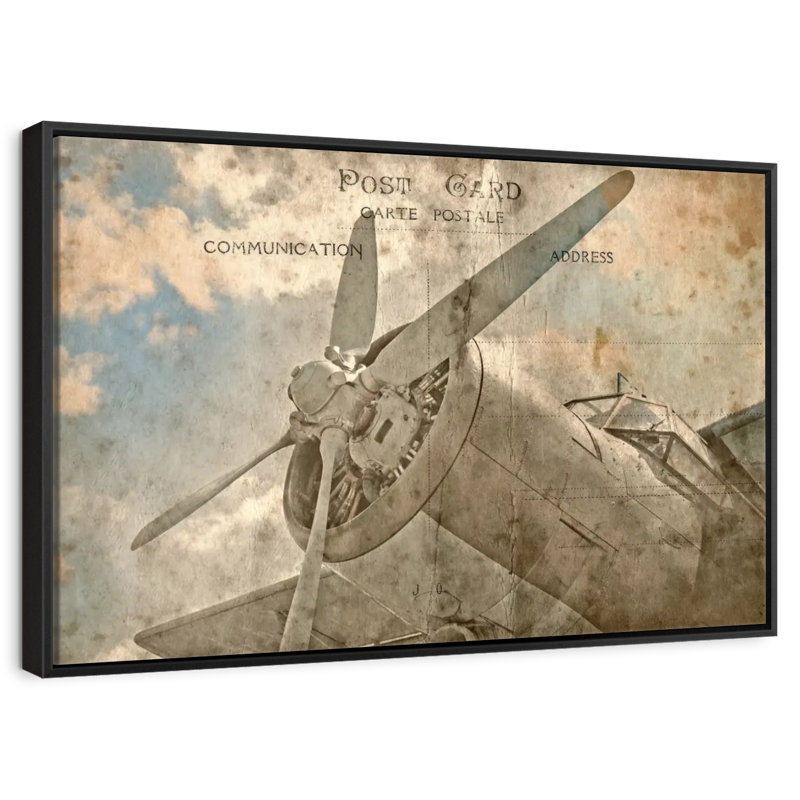 Avion rétro, 25 po x 17 po, Cadre flottant noir