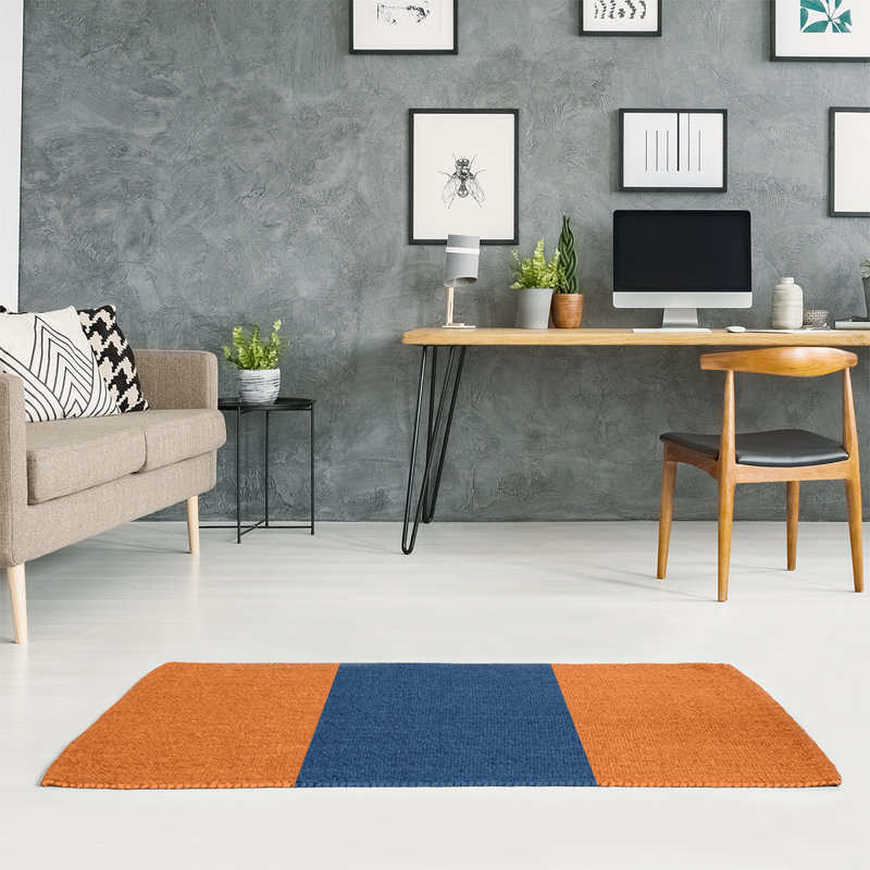 Tapis orange / bleu marine Houston, Rectangle 5 pi x 7 pi