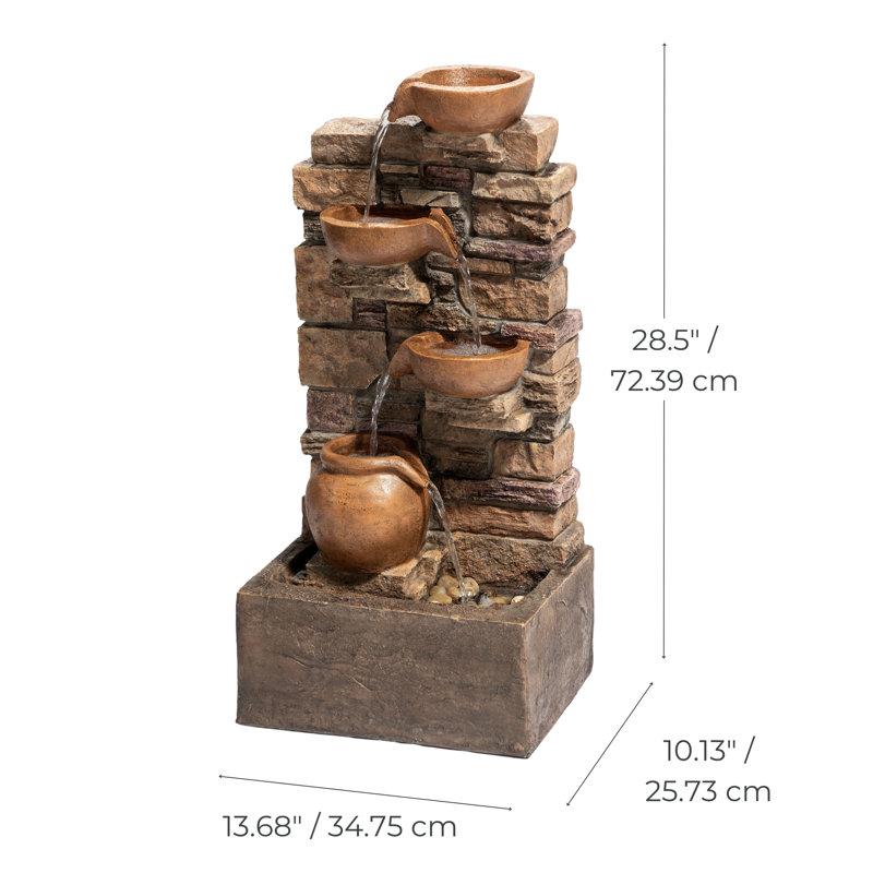 Eshell 8.5" Outdoor Water Fountain With LED Lights, Brown