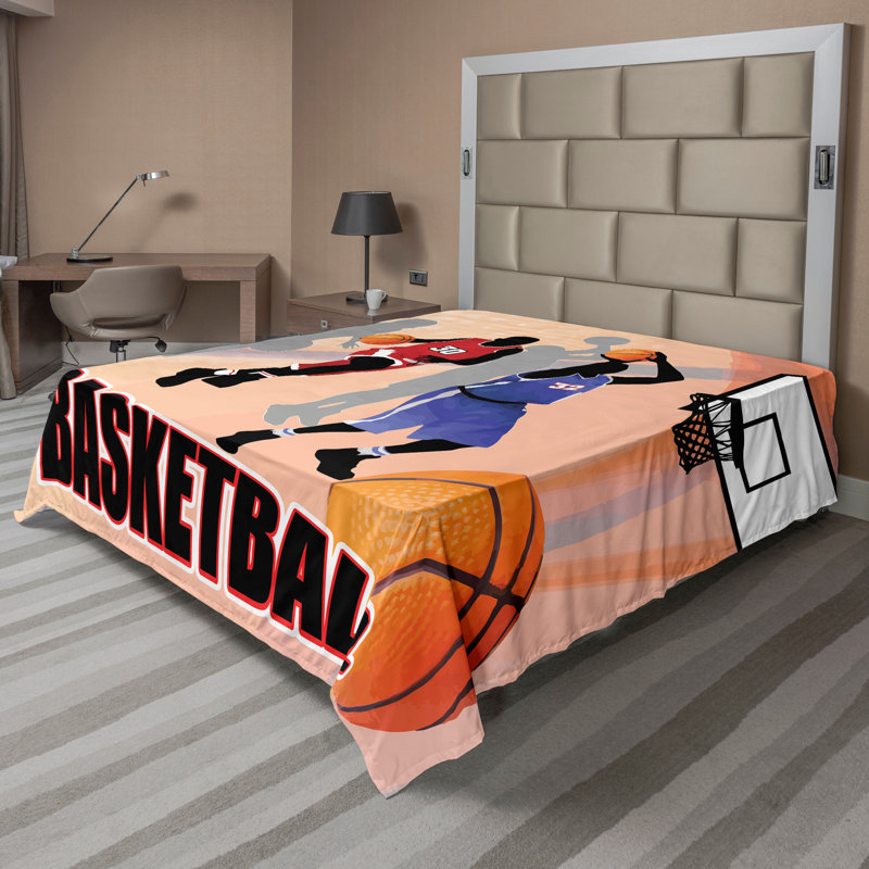 «Ambesonne Sports», drap plat, art de basketball rétro, orange, noir, Drap plat de taille très grand