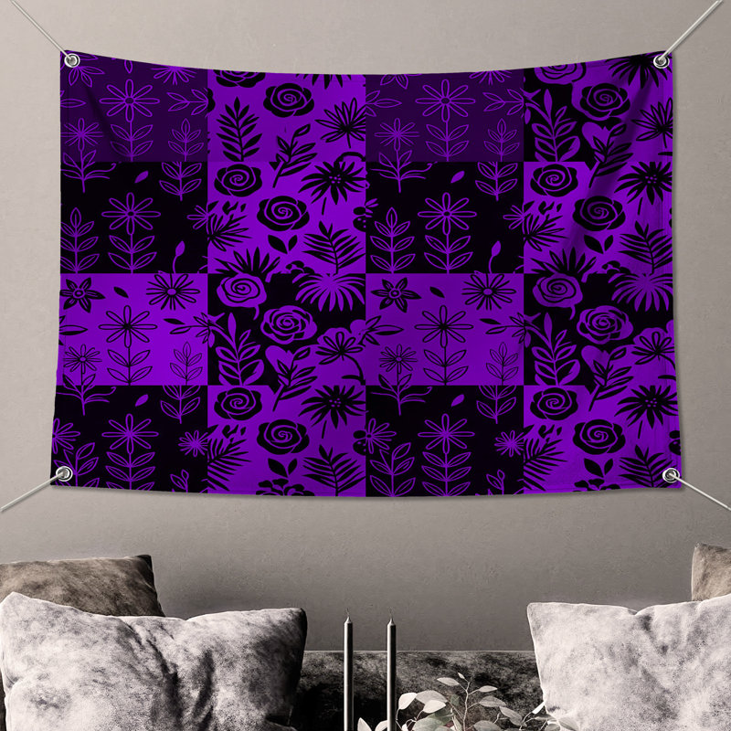 Tapisserie murale mauve à motif floral - Décoration murale florale, H 68 po x l 80 po avec 4 œillets