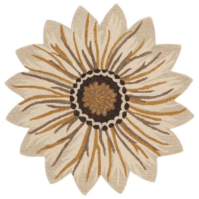 Cheisa Novelty Hand Tufted Wool/Cotton with Cotton Backing Rug in Beige/Gold, Round 5'