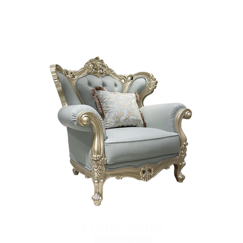 Fauteuil en bois massif sculpté de style européen avec fauteuil capitonné de 45,2 po de largeur