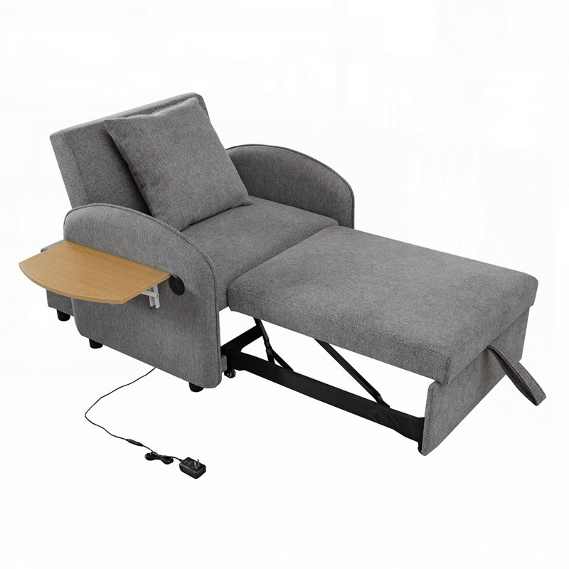 Canapé-lit convertible simple en futon 3 en 1 avec support pour téléphone, Gris