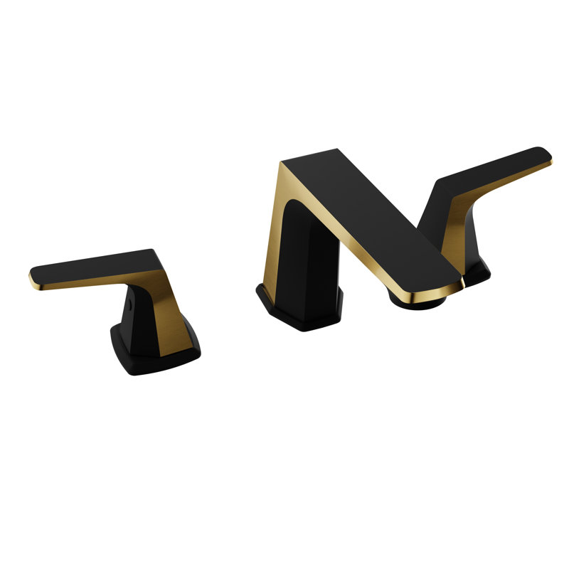 Widespread 2-handle Bathroom Faucet with Drain Assembly, Matte Black/Brushed Gold