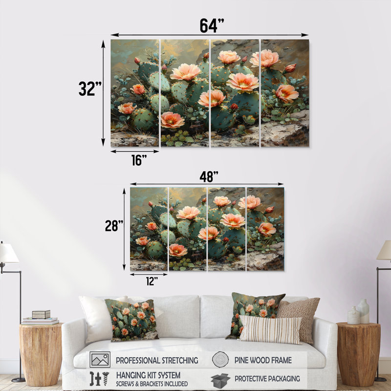Ensemble de salon Caelan - Floral Cactus Wall Art, H 28 po x l 48 po