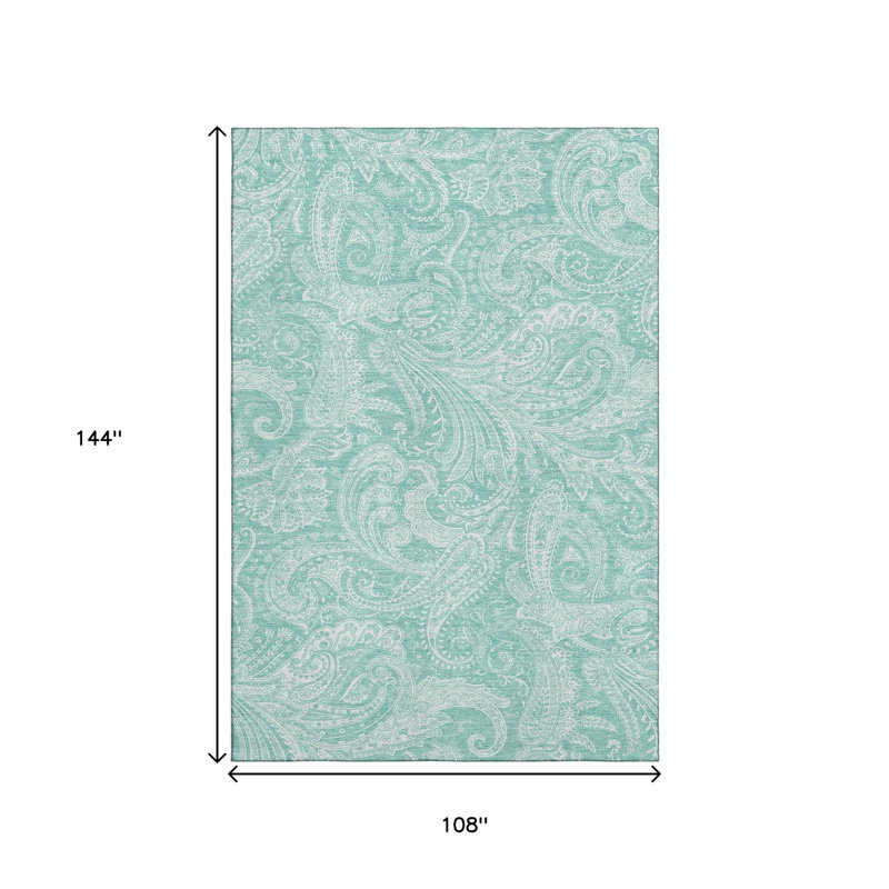 Tapis lavable sarcelle et ivoire 9 pi x 12 pi avec protection UV