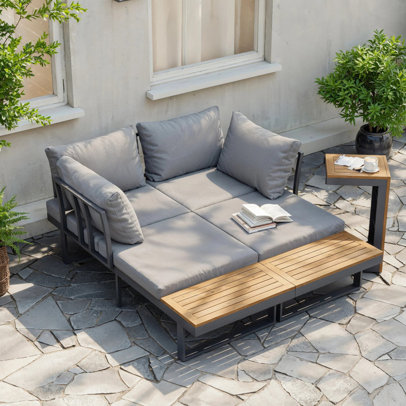 Ensemble de canapé modulaire d'extérieur en L 4 places avec canapé et table d'appoint