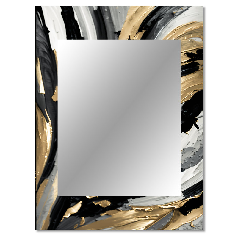 Rythme de plaisir abstrait noir et or I - peinture murale abstraite, miroir décoratif moderne, impression d'art en métal