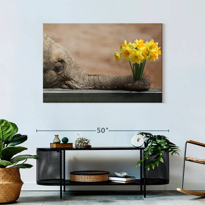 Elephant And Yellow Daffodil, 30" H x 45" W