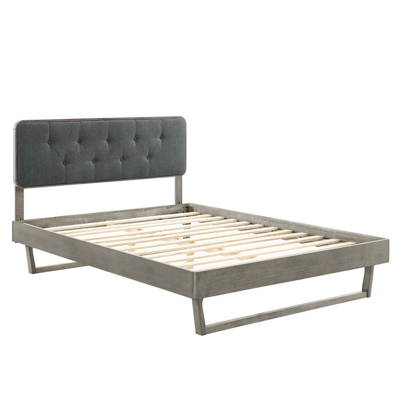 Bridgette Wood Platform Bed with Angular Frame, King, Gray/Charcoal