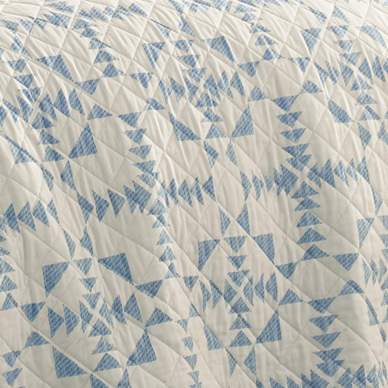 Eddie Bauer Eleonora Ivory/Blue Microfiber 3 Piece Quilt Set, Queen Quilt + 2 Standard Pillowcases
