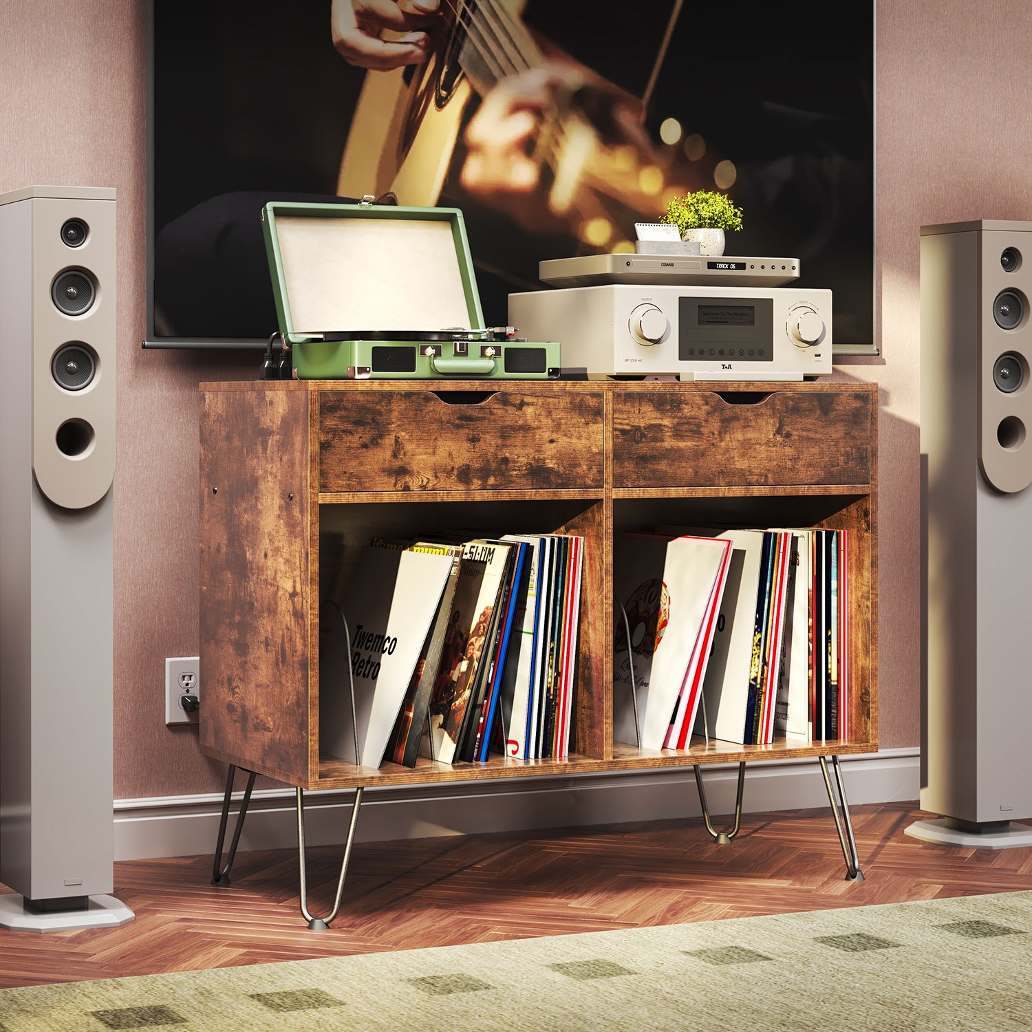17 Stories Vinyl Record Player Turntable Stand Multimedia Media Shelves  Audio Rack  Reviews Wayfair