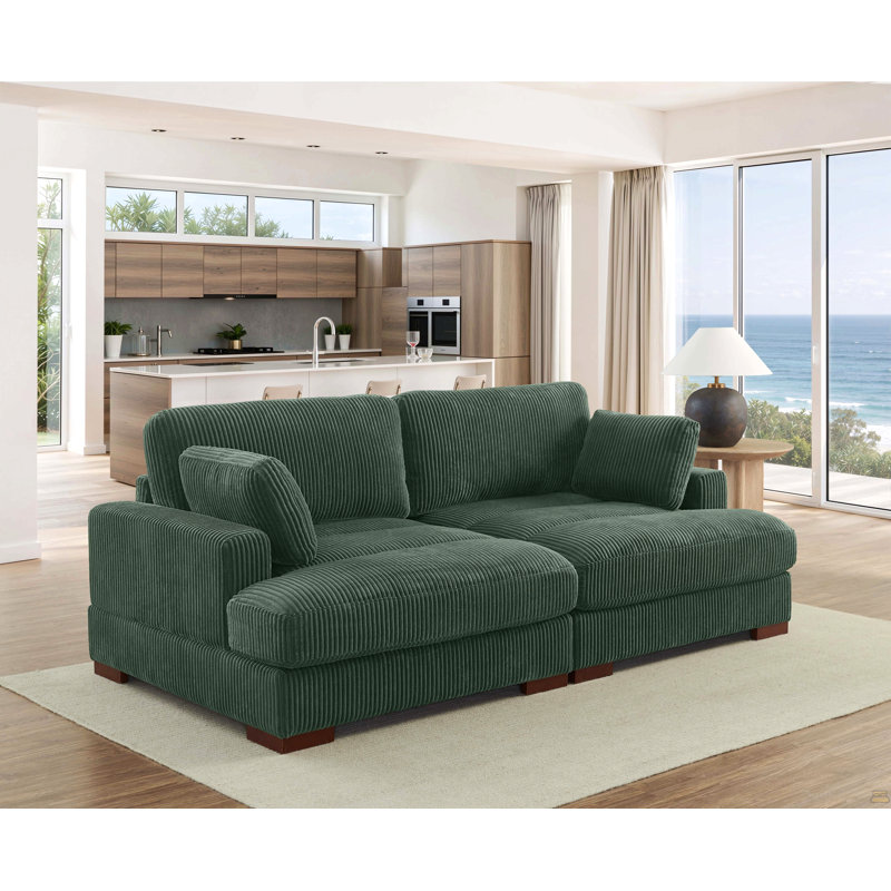 Causeuse à large assise, Velours côtelé vert foncé