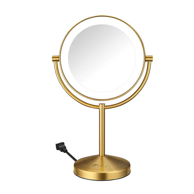 Miroir de maquillage lumineux avec grossissement 1X / 10X double face, 3 réglages de lumière DEL réglables, rotation à 360 °, finition laiton brossé - parfait pour un toilettage précis et une application de maquillage