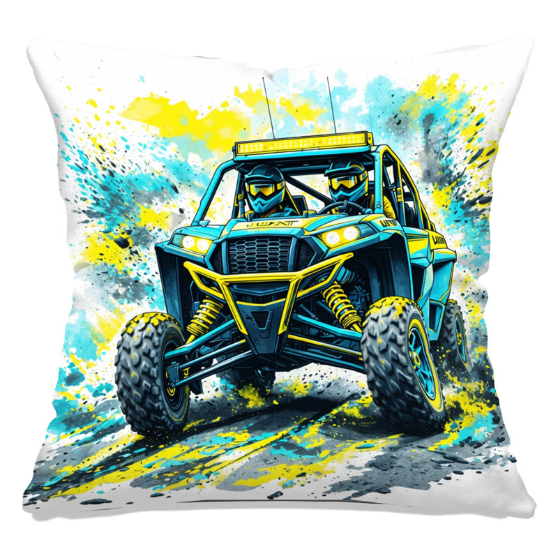 Coussins décoratifs Off Road, 14 X 14 pouces, Jaune vif et bleu électrique
