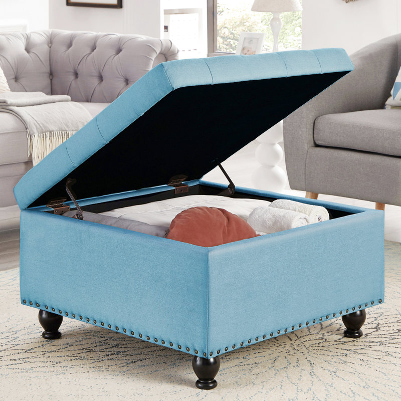 Carré bleu avec capitonnage robuste, Linen, Bleu clair, Light Blue