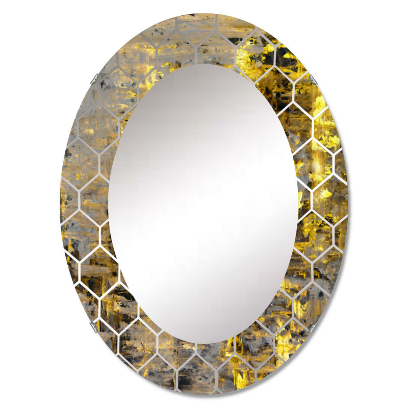 Le jaune rencontre l'art abstrait gris II - miroir mural moderne, 30 po x 20 po