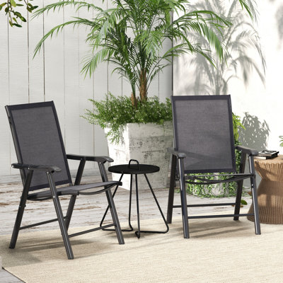 Ensemble de chaises de salle à manger pliables 2 pièces pour se détendre sur le patio, gris foncé
