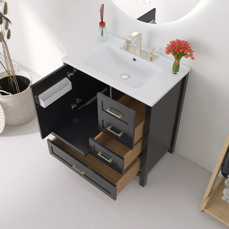 Ensemble de meuble-lavabo autoportant 30 po avec lavabo 30 po, Noir, Doré