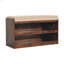 Banc rembourré en bois massif noyer et lin boue, 2 tablettes