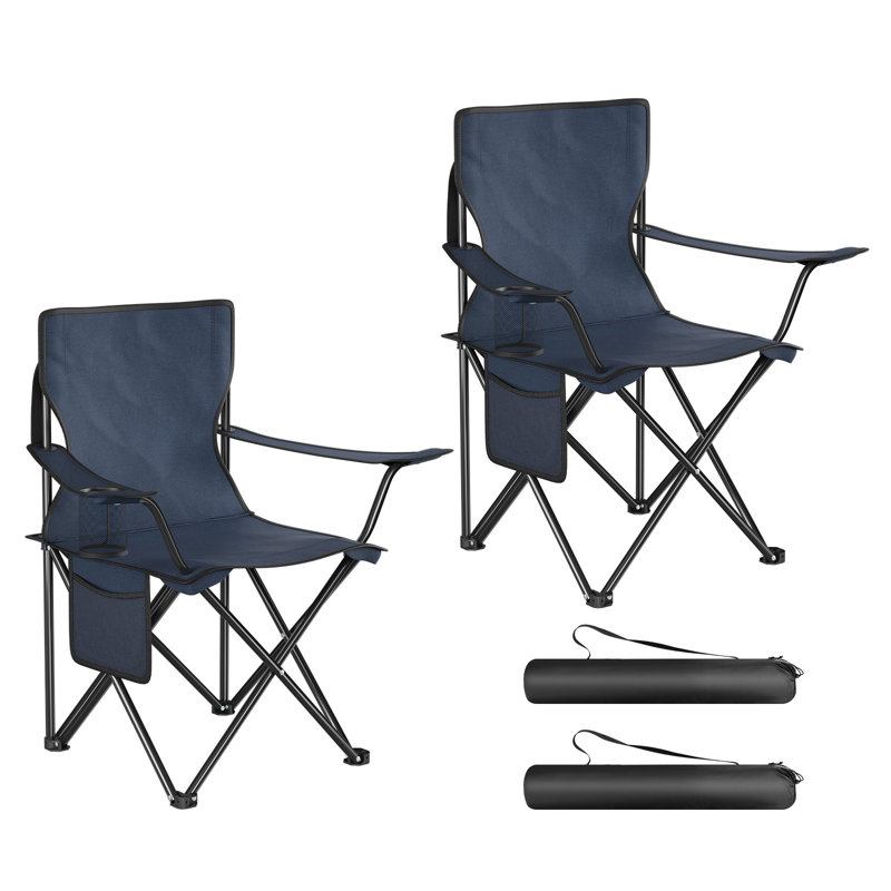 Folding Camping Chairs Set of 2, Portable Fishing Chairs with Cup Holder and Carry Bag, for Garden, Beach, Outdoors, 47x76x81 cm