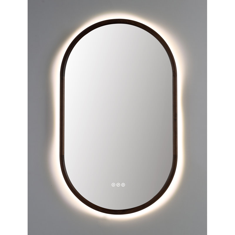 Miroir anti-buée en chêne naturel Veener, 39,37 po x 23,62 po, Noyer, Ovale