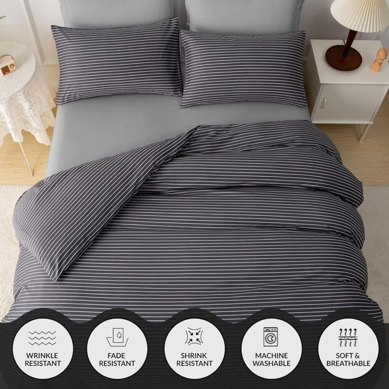 Premium Reversible Duvet Cover Set with Zipper Closure and Corner Ties, Super King Duvet Cover  + 2 Standard Pillowcases