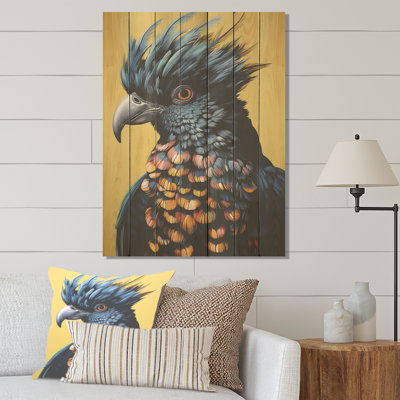 Bleu et jaune à plumes majestueuses, perroquet V - perroquet sur bois
