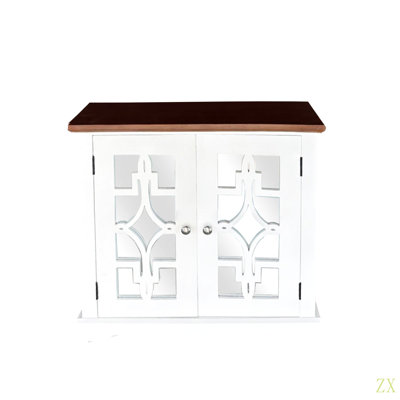 Armoire décorative en bois massif avec porte miroir et tablette
