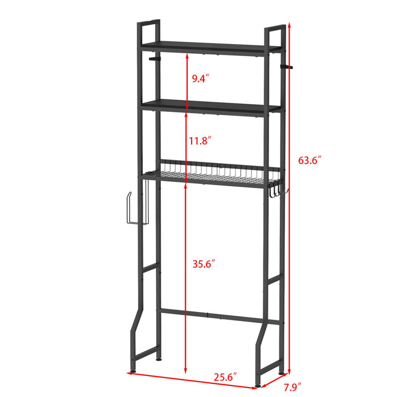 Black Wood 3-Tier Over-the-Toilet Storage Rack